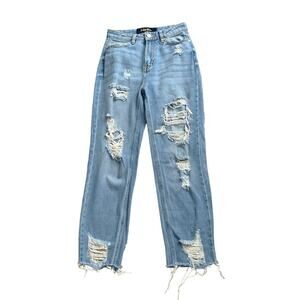 INDIGO REIN Womens Size 1 Ripped Destroyed High Rise Boyfriend Blue Jeans 1/24
